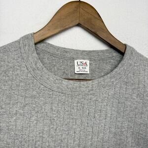 Vintage Thermal Shirt Mens XL Gray Ribbed Base Layer Crewneck USA Made Workwear